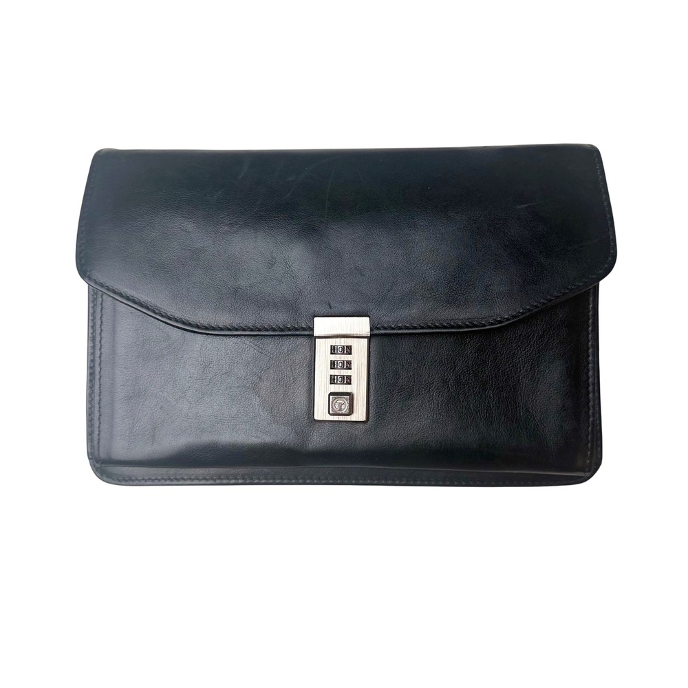 Offermann Black Leather Document Clutch Lock Portfolio Bag West Germany Vintage